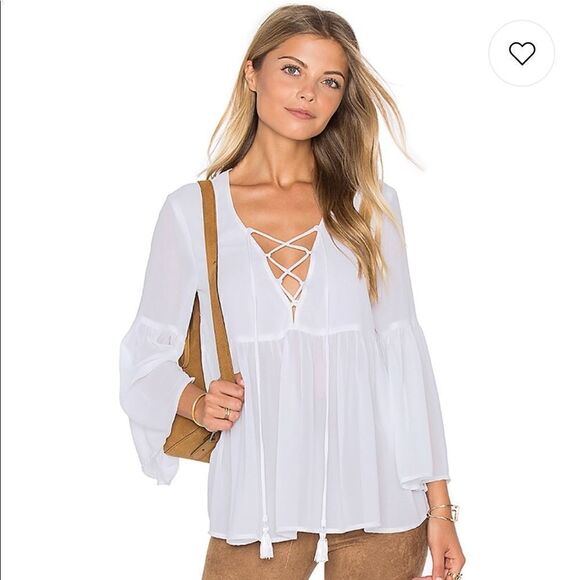 NWT SMYM Poet Tie Top in White Chiffon Medium - Picture 1 of 8